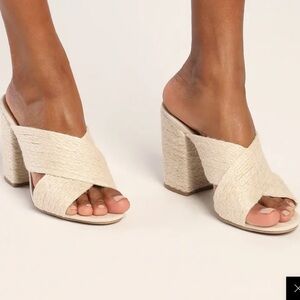 Qupid Espadrille Comfy Woven Block Heels Size 6